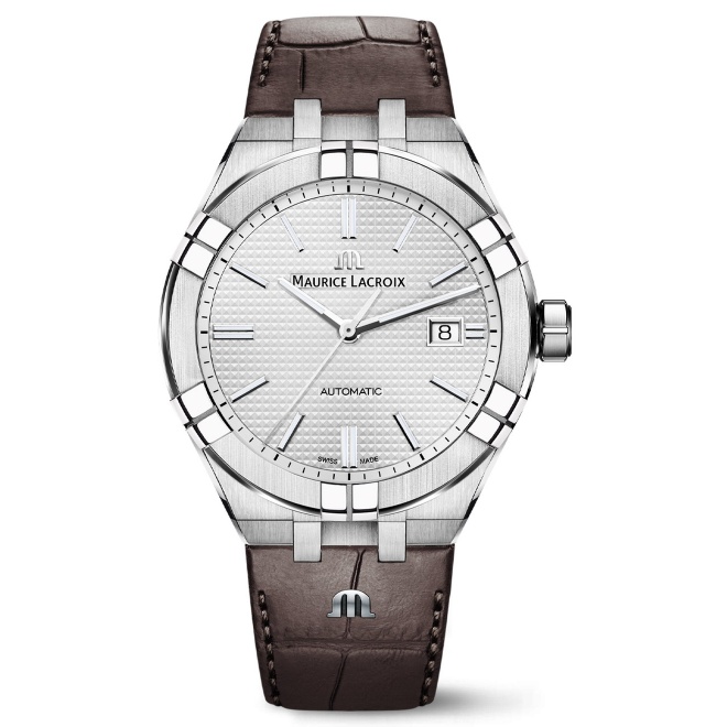 Maurice Lacroix Aikon Automatic Date ∅42 mm - 20 ATM, Esfera gris , Brazalete de piel marrón