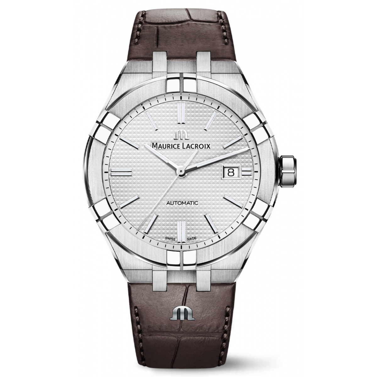 Maurice Lacroix Aikon Automatic Date ∅42 mm - 20 ATM, Esfera gris , Brazalete de piel marrón