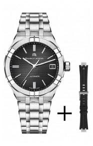Maurice Lacroix Aikon Automatic ∅39 mm - 20 ATM, Esfera negra, Brazalete de Acero + brazalete de caucho negro