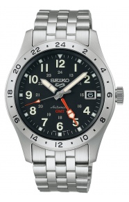 Seiko 5 Sports Gmt Automático ∅39mm - 100M, Esfera negra, brazalete de acero