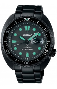 Seiko Prospex Mar Automático Diver Tortuga ∅45 mm - 200M, Esfera negra, Caja negra, Brazalete de acero. The Black Series
