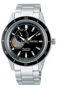 Seiko Presage Style 60's Skeleton ∅40,8 mm - 50M, Esfera negra, brazalete de acero