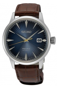 Seiko Presage Cocktail Midnight Blue Moon ∅40,5 mm - 50M, Esfera azul, correa de piel marrón