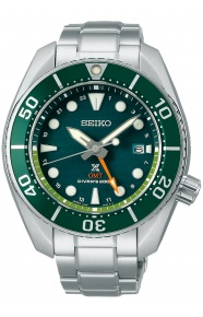 Seiko Prospex Sumo Solar GMT ∅45 mm - 200M, Esfera verde, bisel verde, brazalete de acero