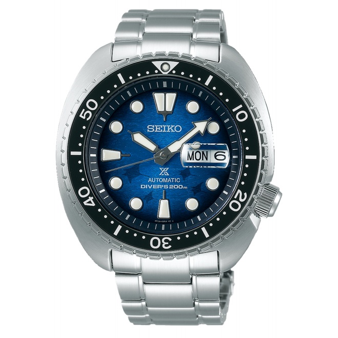 Seiko Prospex SaveTheOcean K.Turtle Manta Ray ∅45 mm - 200M, Esfera azul, bisel negro, brazalete de acero