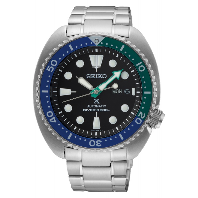 Seiko Prospex Diver's Tortuga Laguna Tropical ∅45 mm - 200M, Esfera negra, bisel azul y verde, brazalete de acero