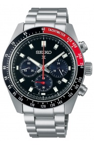 Seiko Prospex Speedtimer Crono Solar ∅41,4 mm - 100M, Esfera negra, bisel negro y rojo, brazalete de acero