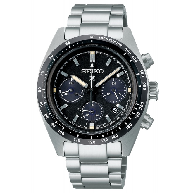 Seiko Prospex Speedtimer Crono Solar ∅41,4 mm - 100M, Esfera negra, bisel negro, brazalete de acero