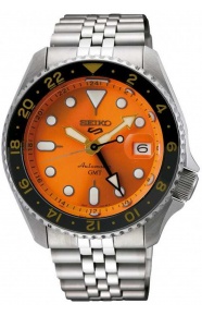 Seiko 5 Sports Style GMT ∅42,5 mm - 100M, Esfera naranja, brazalete de acero