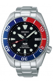Seiko Prospex Diver's PADI Sumo Automático 6R ∅45 mm - 200M, Esfera negra, bisel azul y rojo, acero