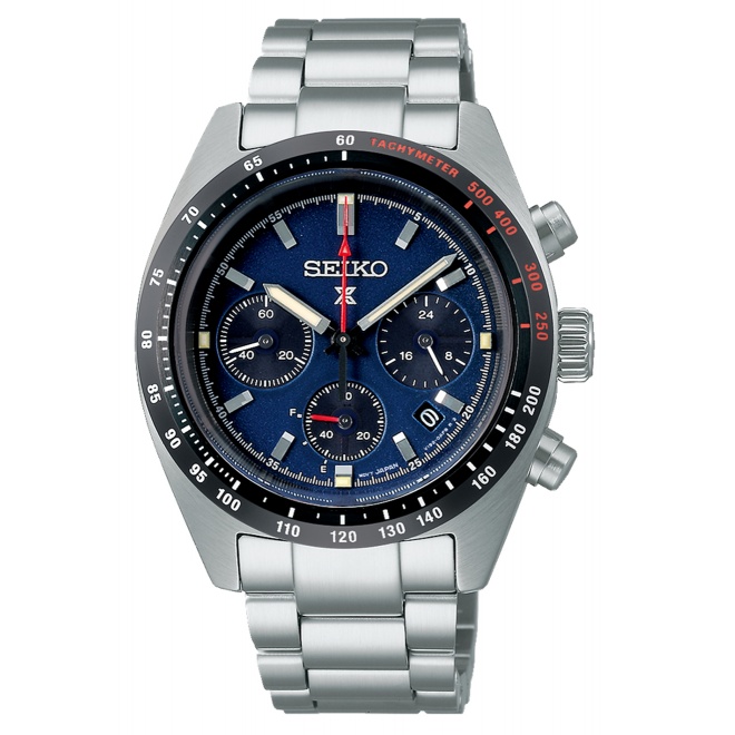 Seiko Prospex Speedtimer Crono Solar ∅39 mm - 100M, Esfera azul, bisel negro, brazalete de acero