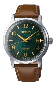 Seiko Presage Cocktail Autom 4R35 Mojito ∅38,5 mm - 100M, Esfera verde, brazalete de piel marrón