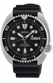 Seiko Prospex Diver's Automático Tortuga ∅45 mm - 200M, Esfera negra, bisel negro, brazalete de silicona negra