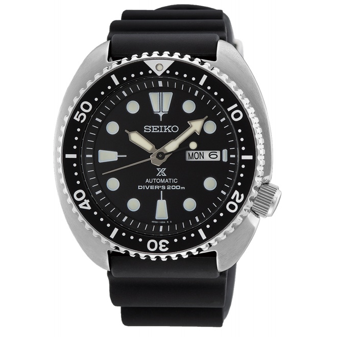 Seiko Prospex Diver's Automático Tortuga ∅45 mm - 200M, Esfera negra, bisel negro, brazalete de silicona negra