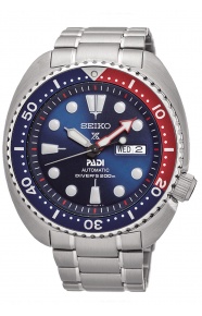 Seiko Prospex Diver's PADI Automático Tortuga ∅45 mm - 200M, Esfera azul, bisel azul y rojo, brazalete de acero