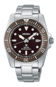 Seiko Prospex Diver's Solar Scuba ∅38,5 mm - 200M, Esfera negra, bisel marrón, brazalete de acero