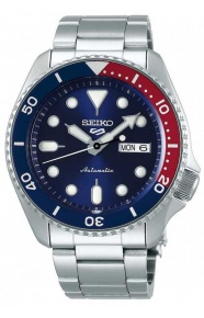 Seiko 5 Sports Automático ∅42,5 mm - 100M, Esfera azul, bisel azul y rojo, brazalete de acero