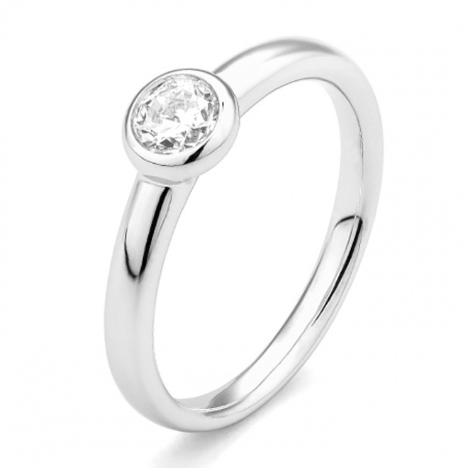 Anillo de compromiso de oro blanco con diamante engaste en chatón | Selecciona el quilataje que desees