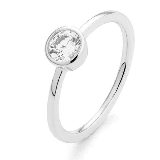 Anillo solitario de compromiso de oro blanco 18K con diamante central en chatón | Selecciona el diamante que desees