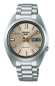Seiko 5 Sports SNXS Style ∅37,4 mm - 100M, Esfera beige, brazalete de acero