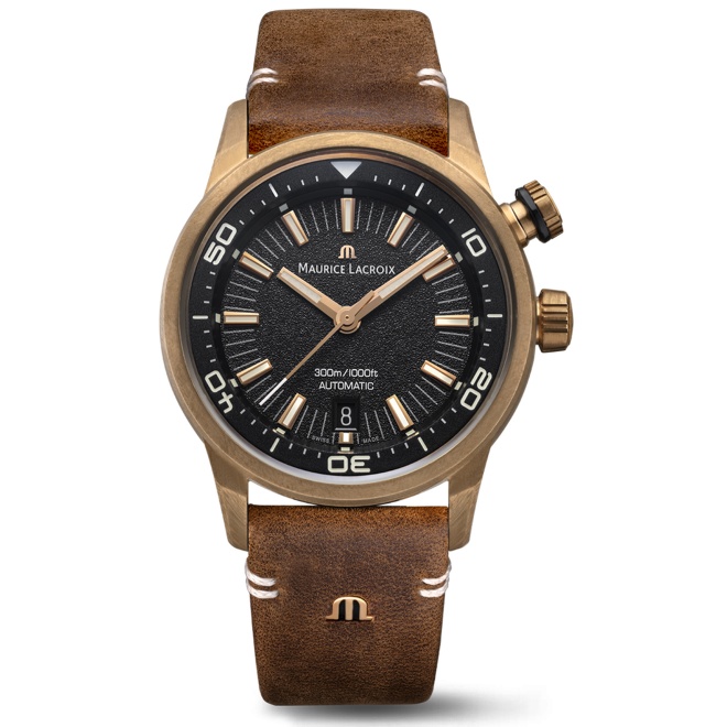 Maurice Lacroix PONTOS S Diver Bronze ∅42 mm - 30 ATM Esfera negra, Brazalete de piel marrón. Edición Limitada