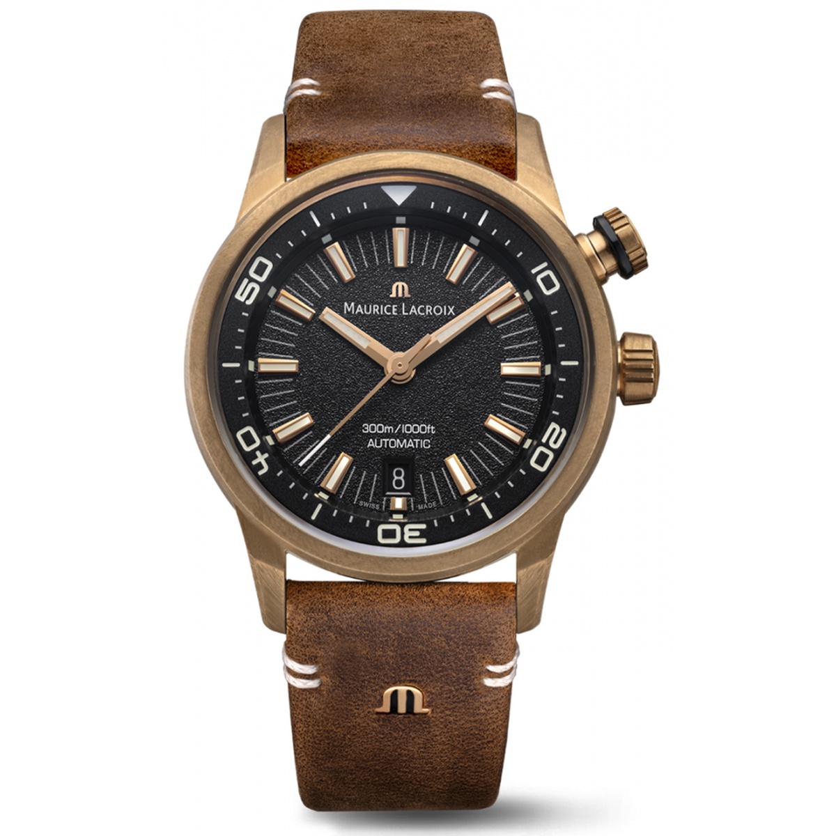Maurice Lacroix PONTOS S Diver Bronze ∅42 mm - 30 ATM Esfera negra, Brazalete de piel marrón. Edición Limitada