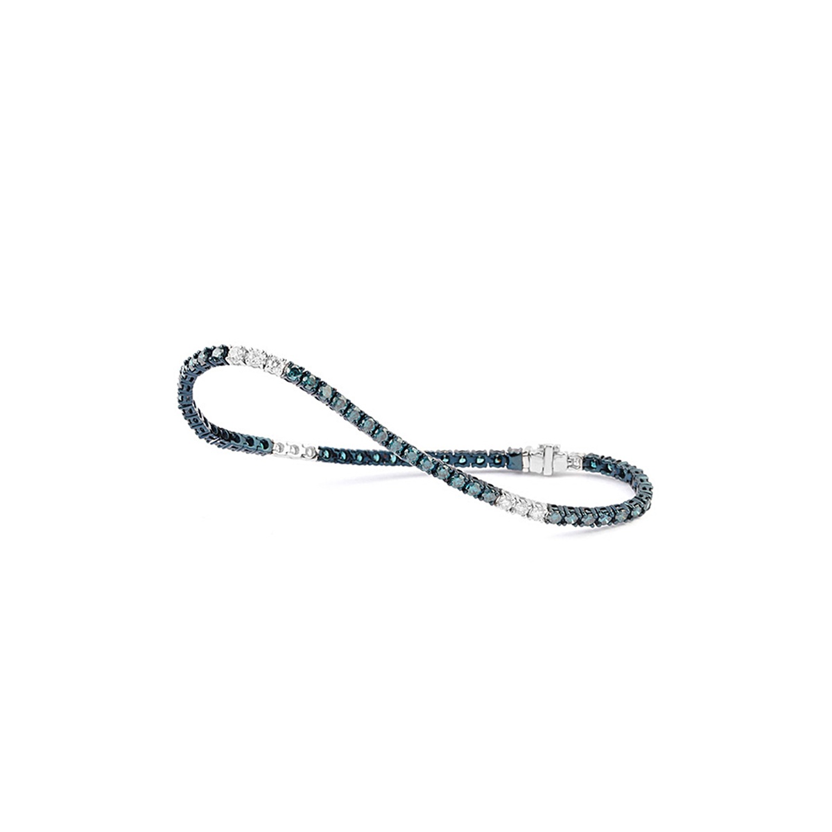 Pulsera rivière de oro blanco de 18K con zafiros azules y diamantes en talla brillante de 0,56 cts