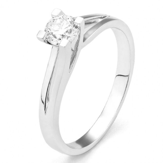 Anillo solitario de compromiso de oro blanco de 18K con diamante engastado en 4 garras | Selecciona el diamante que desees