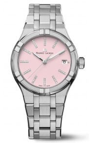 Maurice Lacroix Aikon Quartz Colours Edition ∅35 mm - 10 ATM Esfera rosa con 56 diamantes, Brazalete de Acero