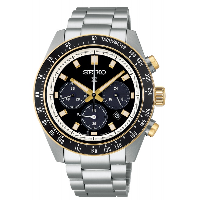 Seiko Prospex Speedtimer Solar bisel negro ∅41,4 mm - 100M, Esfera negra, brazalete de acero