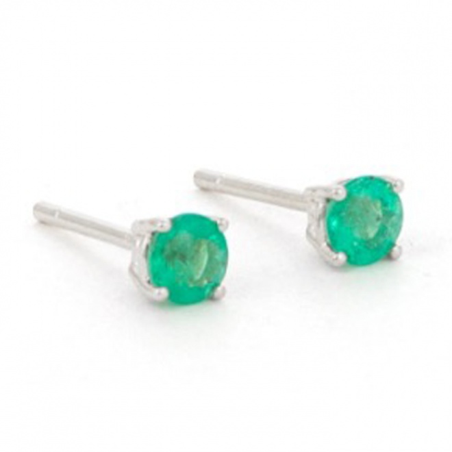 Pendientes de oro blanco de 18K con Esmeraldas 0,42cts, 4mm
