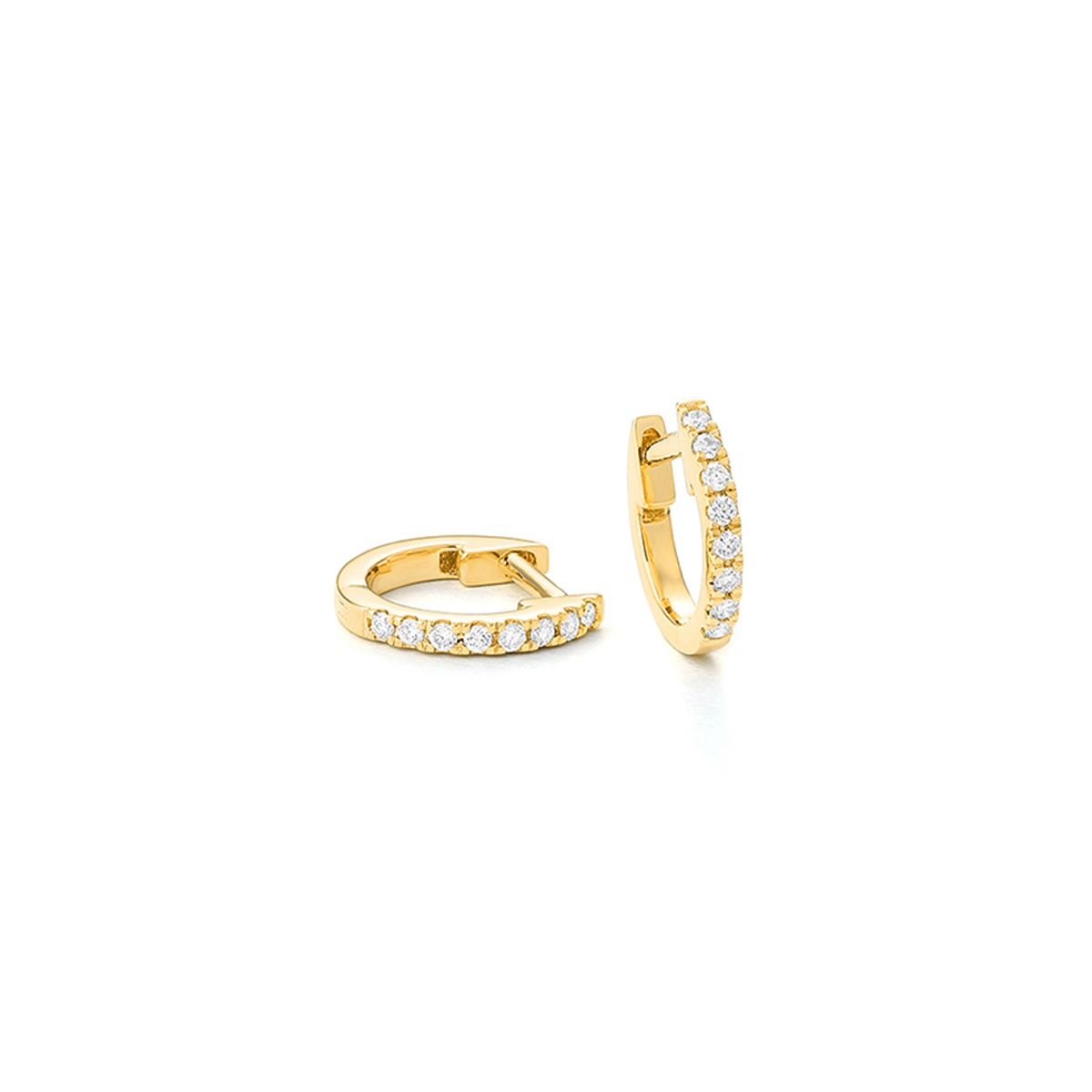 Pendientes de aro de oro amarillo de 18K con diamantes blancos en talla brillante de 0,10 cts. Ø 10.1 mm x 1.5 mm