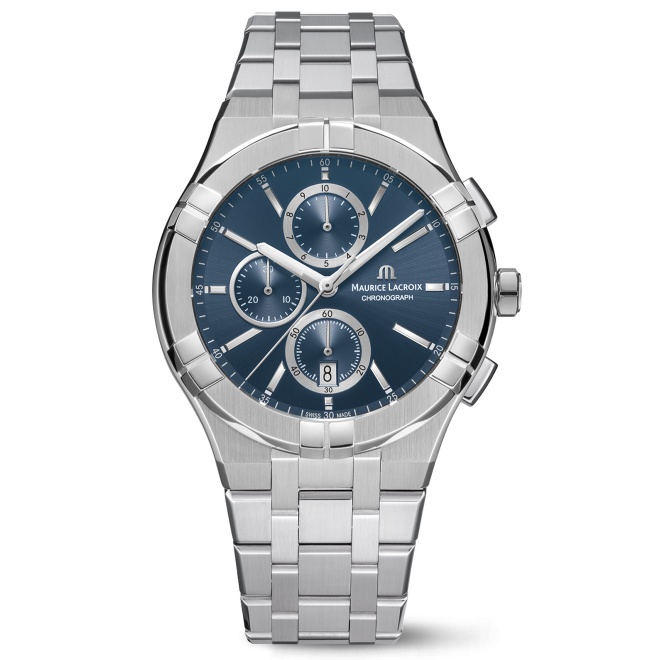 Maurice Lacroix Aikon Quartz Chronograph ∅42 mm - 10 ATM, Esfera azul, Brazalete de acero
