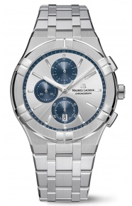 Maurice Lacroix Aikon Quartz Chronograph ∅42 mm - 10 ATM, Esfera gris y azul, Brazalete de acero