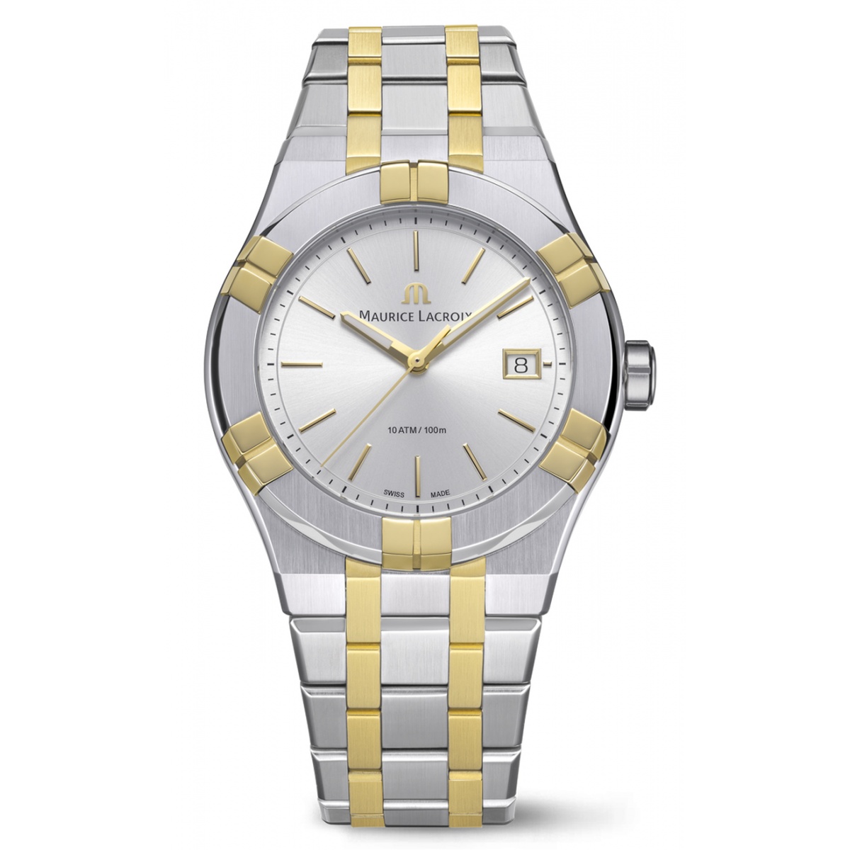 Maurice Lacroix Aikon Quartz ∅40 mm DUOTONE - 10 ATM, Bicolor PVD Oro amarillo, Esfera Plateada, Brazalete de Acero.