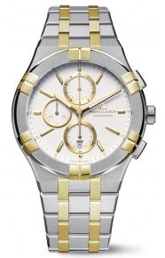 Maurice Lacroix Aikon Quartz Chronograph ∅42 mm DUOTONE - 10 ATM, Esfera blanca, Brazalete de bicolor PVD Oro amarilo