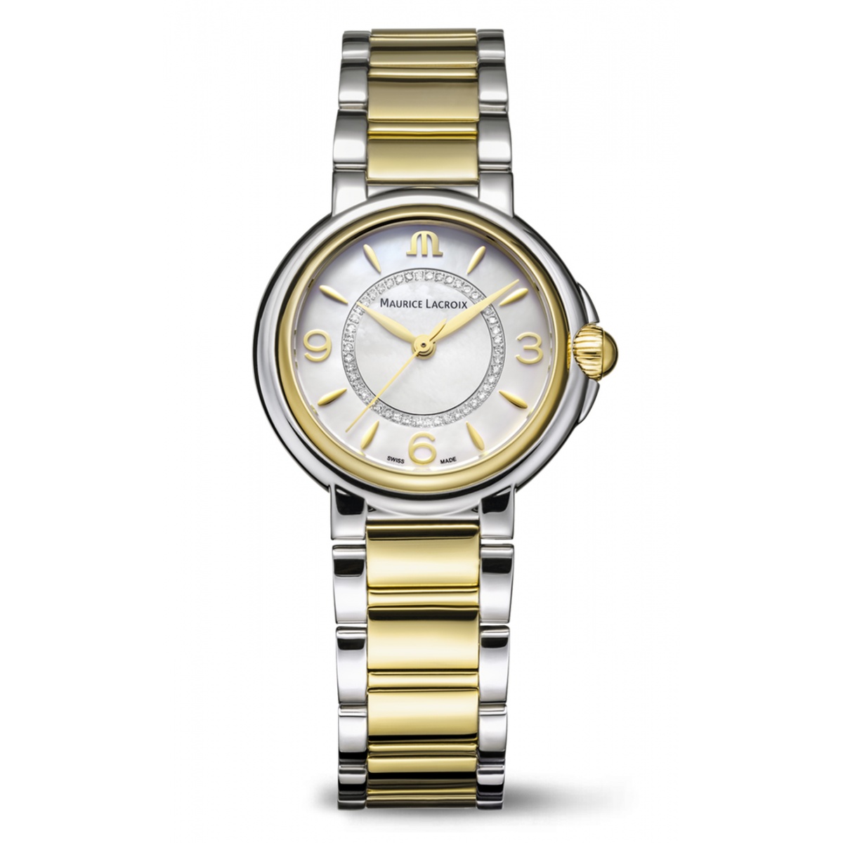 Maurice Lacroix Fiaba Date ∅32 mm DUOTONE - 3 ATM, Esfera nácar, brazalete de acero y oro PVD oro amarillo