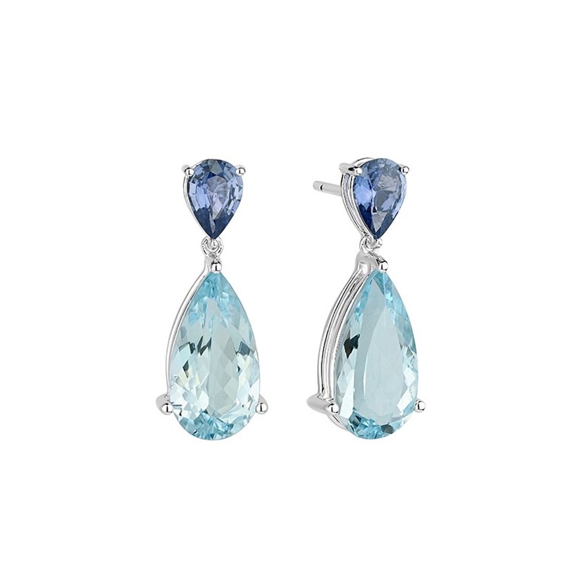 Pendientes de oro blanco de 18K con aguamarinas de 15x8 mm y zafiros azules de 7x5 mm