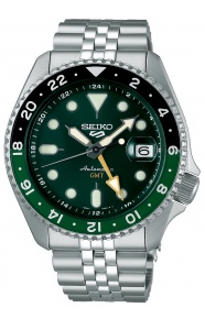 Seiko 5 Sports Sports Style GMT ∅42,5 mm - 100M, Esfera verde, bisel verde y negro, brazalete de acer