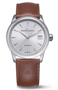 Maurice Lacroix 1975 Automatic 36MM - 10 ATM, Esfera plateada, piel marrón