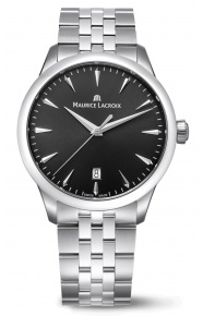 Maurice Lacroix 1975 QUARTZ 39MM - 10 ATM, Esfera negra, brazalete de acero