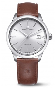 Maurice Lacroix 1975 Automatic 40MM - 10 ATM, Esfera plateada, piel marrón