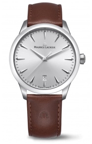 Maurice Lacroix 1975 QUARTZ 39MM - 10 ATM, Esfera plateada, piel marrón