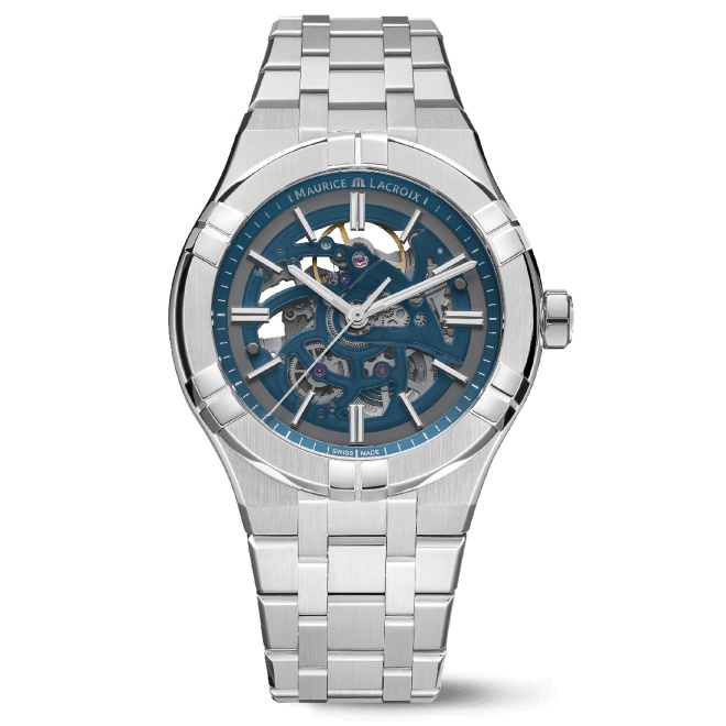 Maurice Lacroix Aikon Automatic SKELETON ∅42 mm - 20 ATM, Esfera azul, brazalete de acero