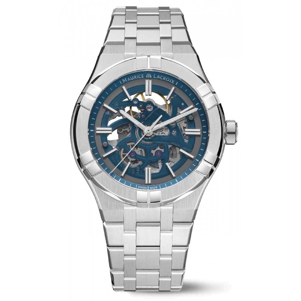 Maurice Lacroix Aikon Automatic SKELETON ∅42 mm - 20 ATM, Esfera azul, brazalete de acero