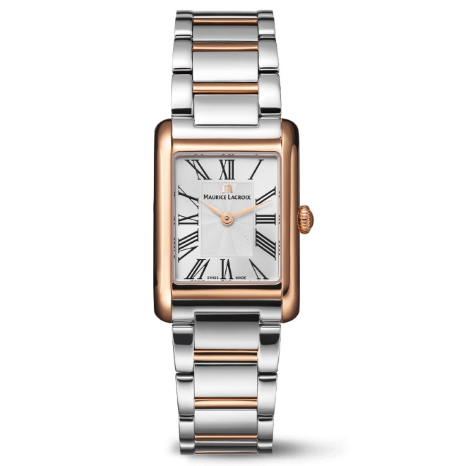 Maurice Lacroix Fiaba Square 24.00 x 34.00 mm - 5 ATM Esfera Plateada, brazalete acero y PVD oro rosa