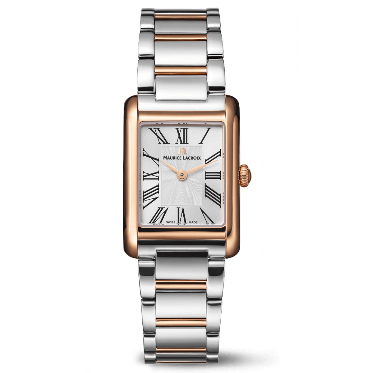 Maurice Lacroix Fiaba Square 24.00 x 34.00 mm - 5 ATM Esfera Plateada, brazalete acero y PVD oro rosa