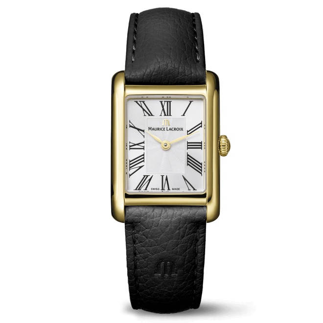 Maurice Lacroix Fiaba Square 24.00 x 34.00 mm - 5 ATM Caja PVD oro amarillo Esfera Plateada, brazalete acero y PVD oro amarillo