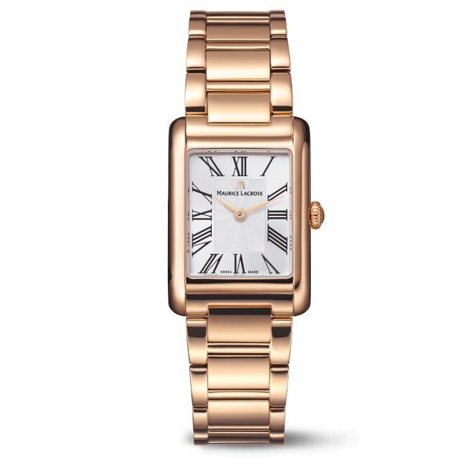 Maurice Lacroix Fiaba Square 24.00 x 34.00 mm - 5 ATM Caja PVD oro rosa Esfera Plateada, brazalete PVD oro rosa