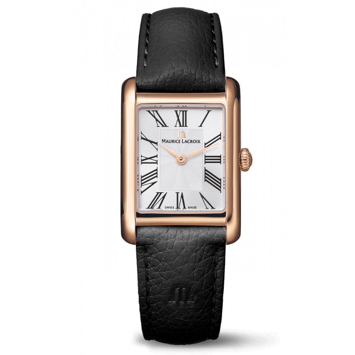 Maurice Lacroix Fiaba Square 24.00 x 34.00 mm - 5 ATM Caja PVD oro rosa, Esfera Plateada, piel negra